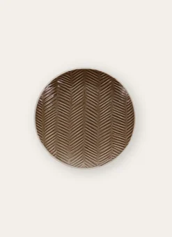 ASSIETTE À DESSERT EN GRÈS MOTIF CHEVRON RUSTIQUE MARRON