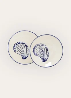 ASSIETTE À DESSERT EN GRÈS - MOTIF MOULE CREME/BLEU