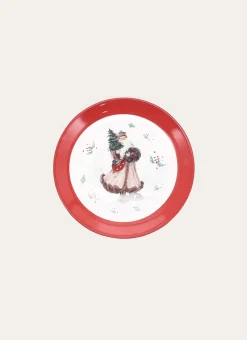 ASSIETTE À DESSERT EN PORCELAINE NOËL D'ANTAN ROUGE
