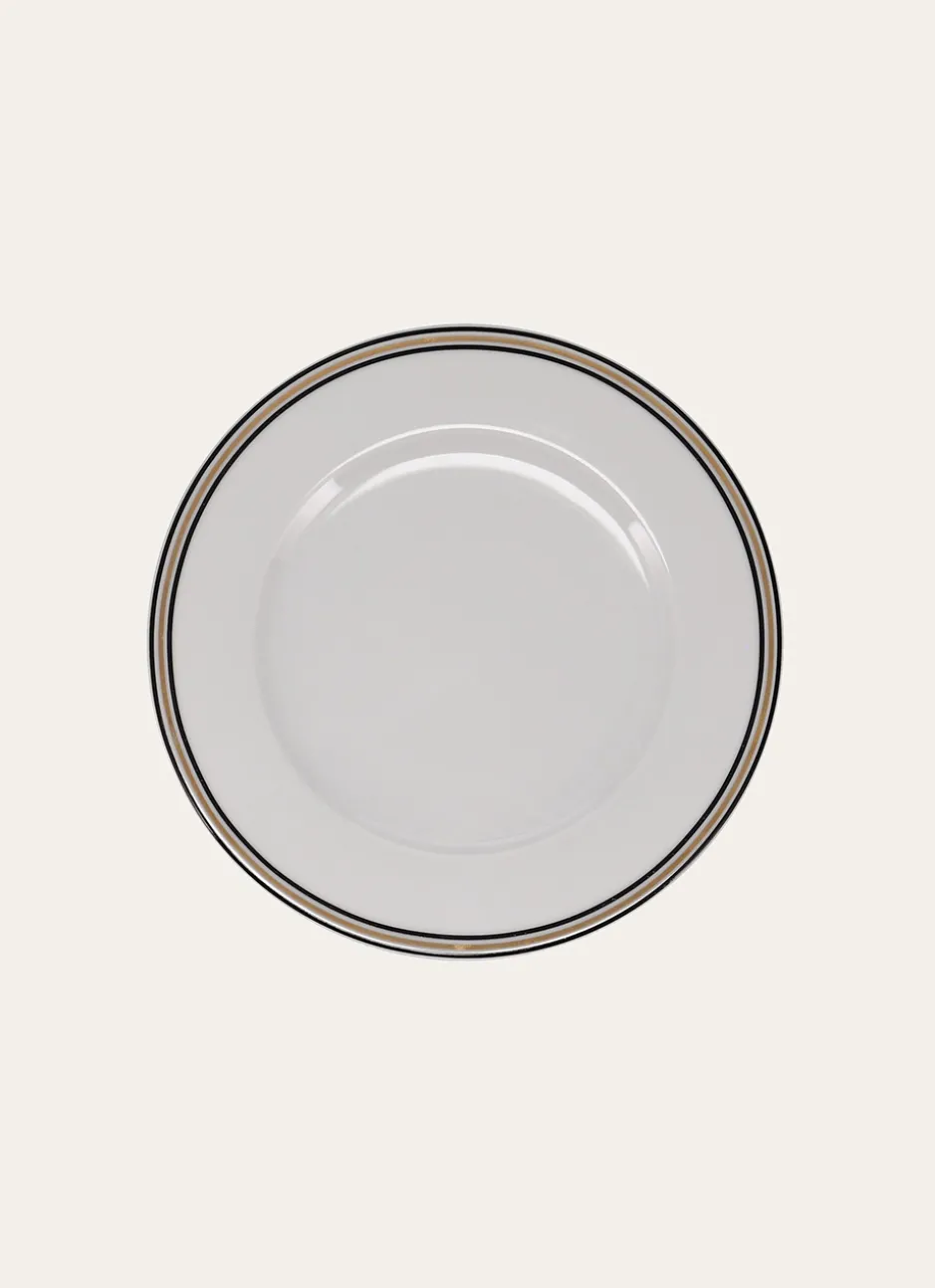 ASSIETTE À DESSERT EN PORCELAINE ART DÉCO NOIR/DORÉ