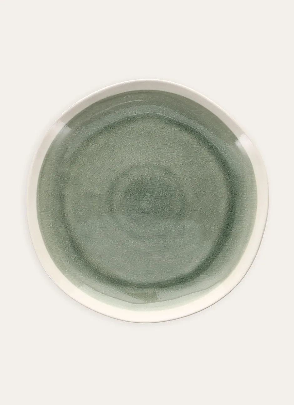 ASSIETTE PLATE EN GRÈS RÉACTIF VERT DE GRIS