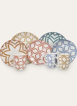 ASSIETTE PLATE EN PORCELAINE MOTIF ARABESQUE MOUTARDE