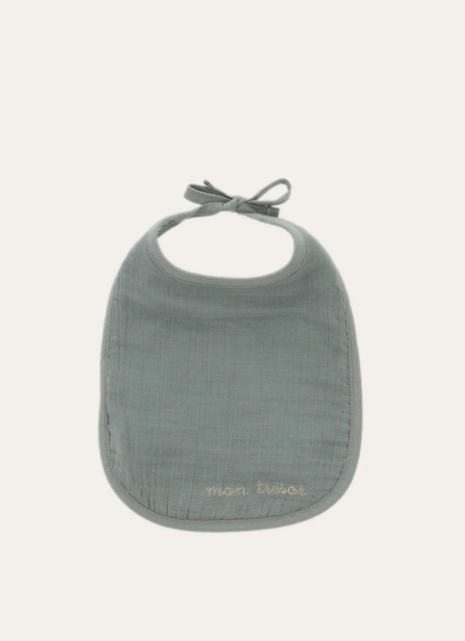 BAVOIR EN GAZE DE COTON AVEC BRODERIE vert