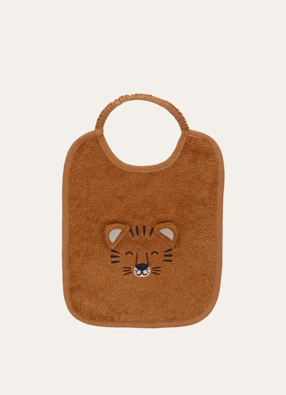 BAVOIR EN ÉPONGE TÊTE DE TIGRE BRODÉE OCRE