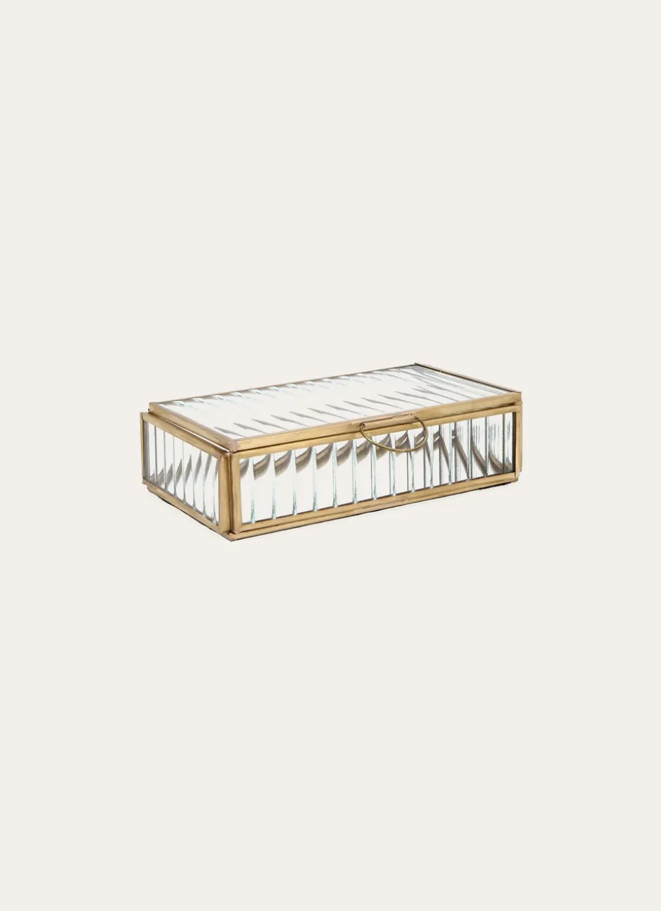 BOITE À BIJOUX EN VERRE STRIÉ (GM) TRANSPARENT/ OR