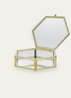 BOÎTE HEXAGONALE EN VERRE AVEC STRUCTURE DORÉE TRANSPARENT/DORE