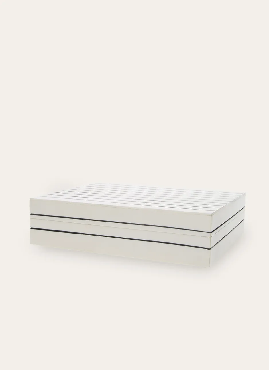 BOÎTE RECTANGULAIRE EN RÉSINE AVEC LIGNES NOIRES ECRU/NOIR