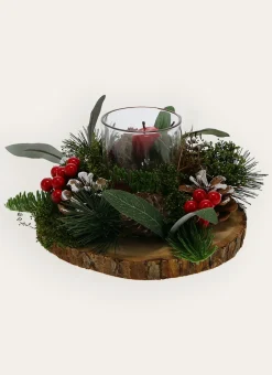 BOUGEOIR DE NOËL ROND AVEC BAIES ET POMMES DE PIN MULTICOLORE