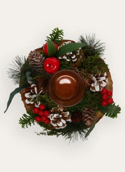 BOUGEOIR DE NOËL ROND AVEC BAIES ET POMMES DE PIN MULTICOLORE