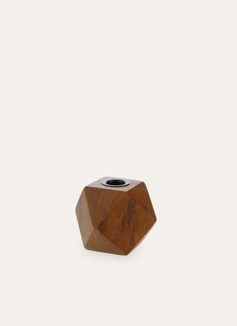 BOUGEOIR EN BOIS DE MANGUIER MULTI-FACETTES MARRON