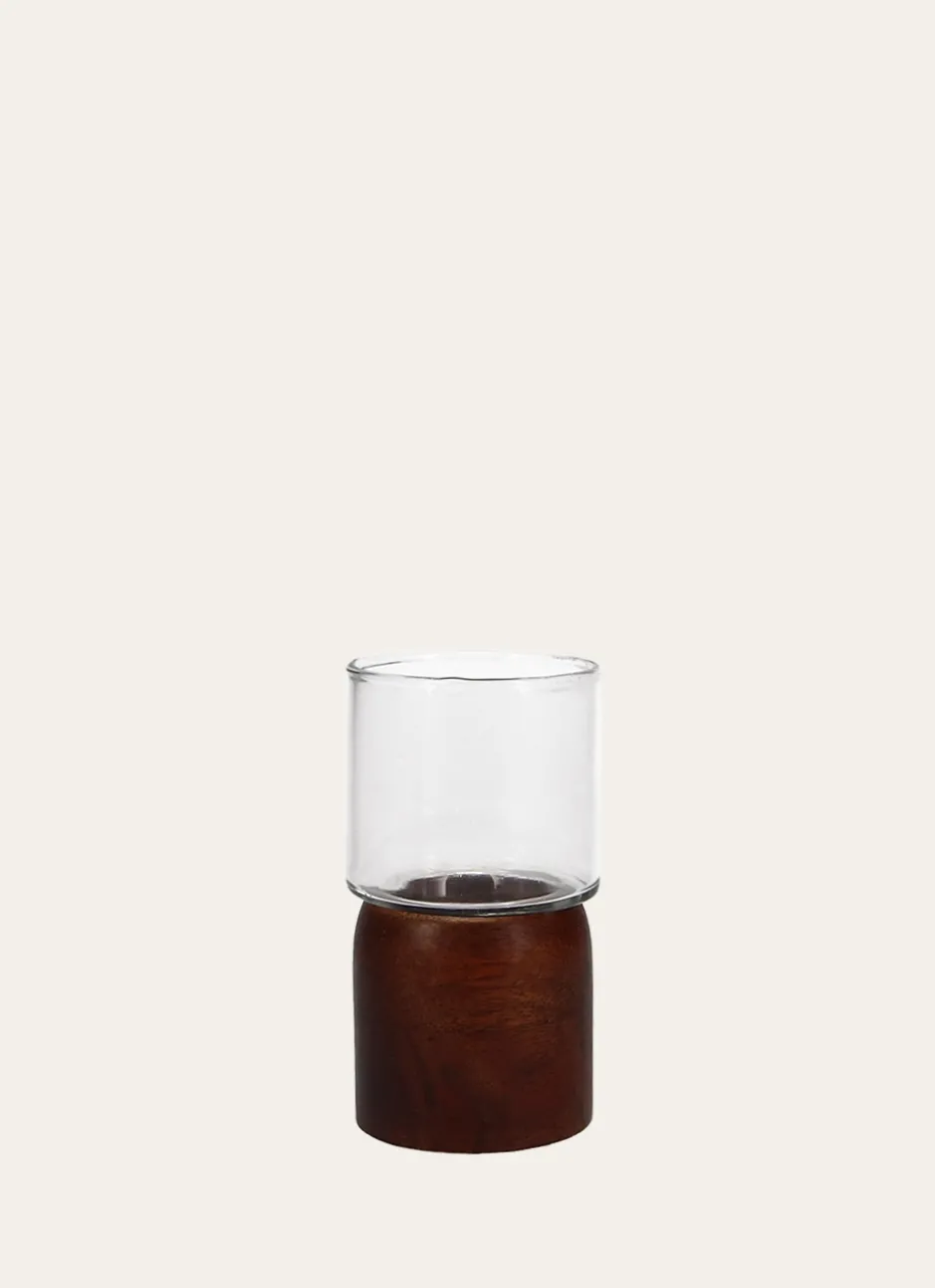 BOUGEOIR EN BOIS DE MANGUIER PETIT FORMAT BOIS MARRON/TRANSPARENT