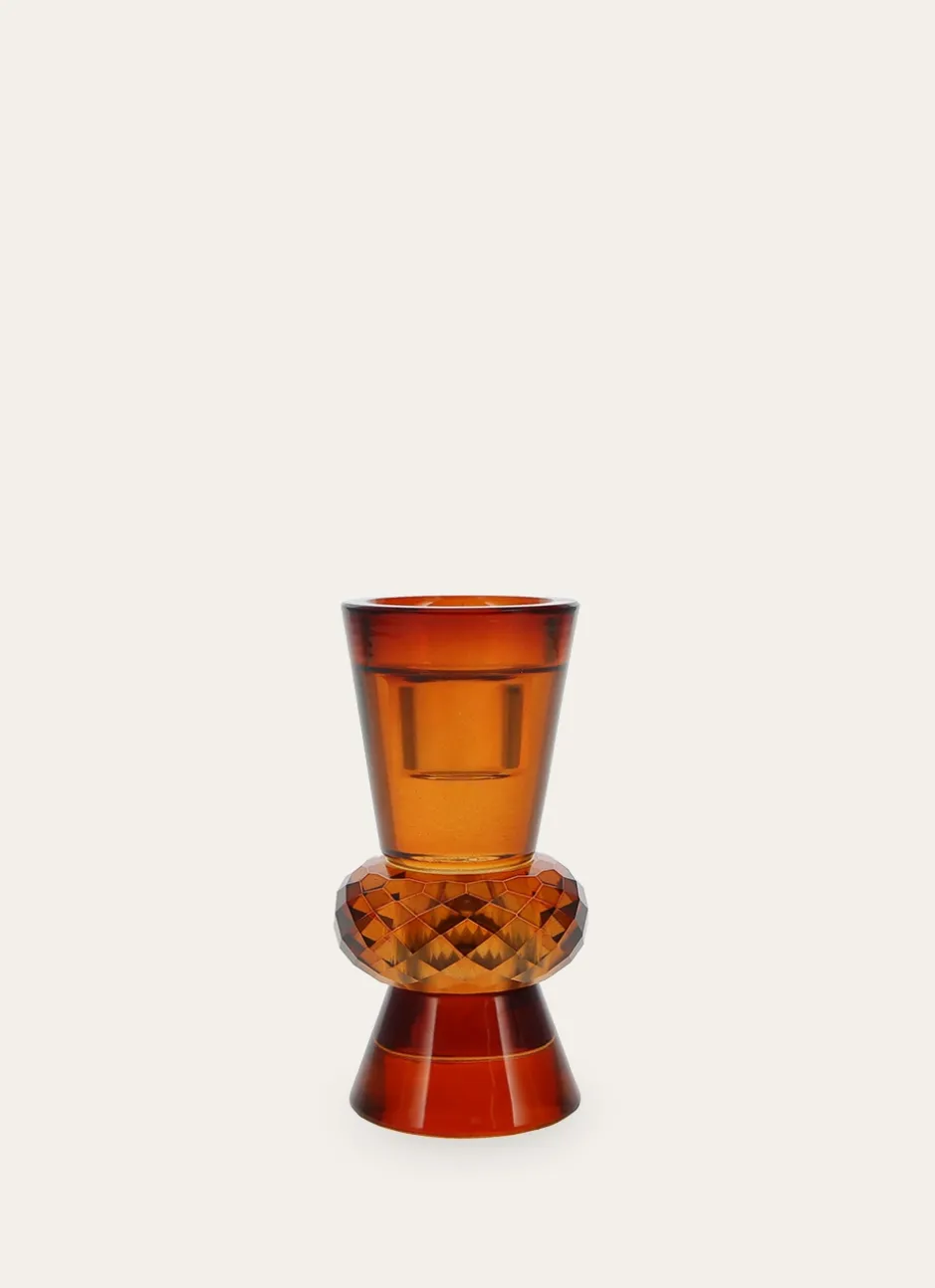 BOUGEOIR EN CRISTAL AMBRE BRUN
