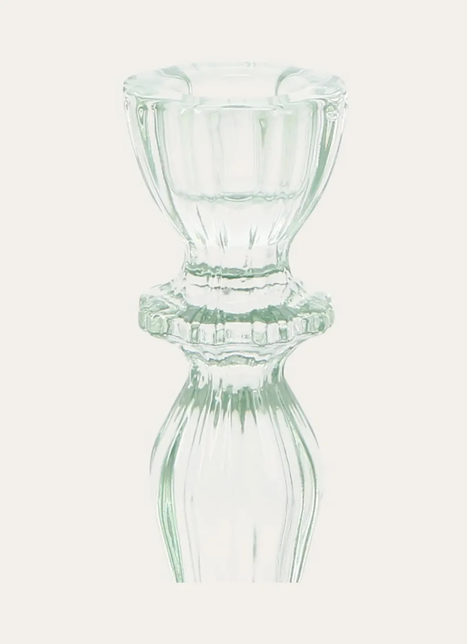 BOUGEOIR EN VERRE TEINTÉ H15,5 CM VERT AMANDE