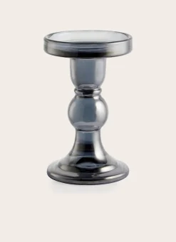 BOUGEOIR EN VERRE TRANSPARENT GRIS