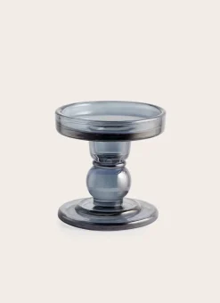 BOUGEOIR EN VERRE TRANSPARENT GRIS