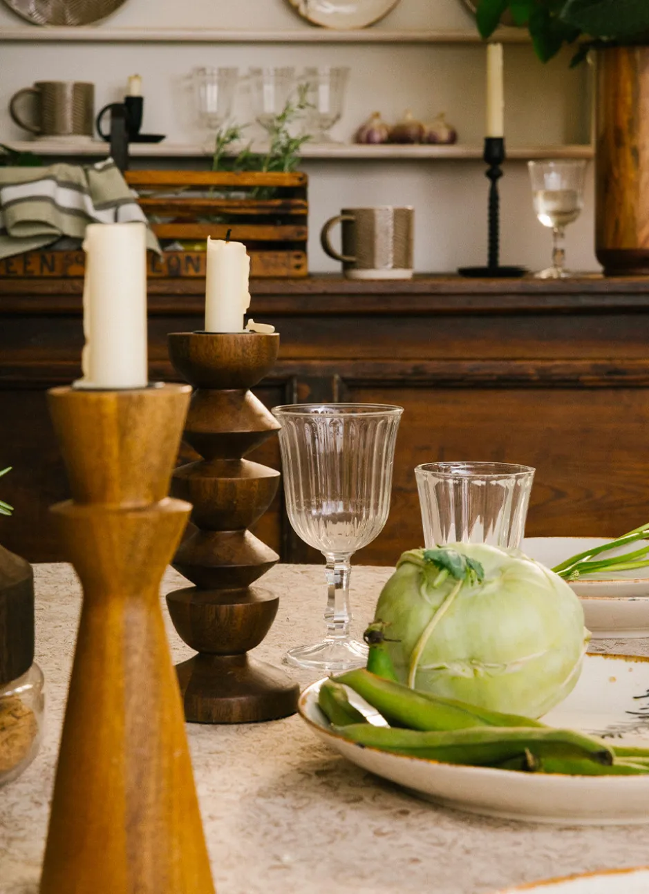 BOUGEOIR TOTEM EN BOIS POUR BOUGIE FLAMBEAU MARRON FONCE