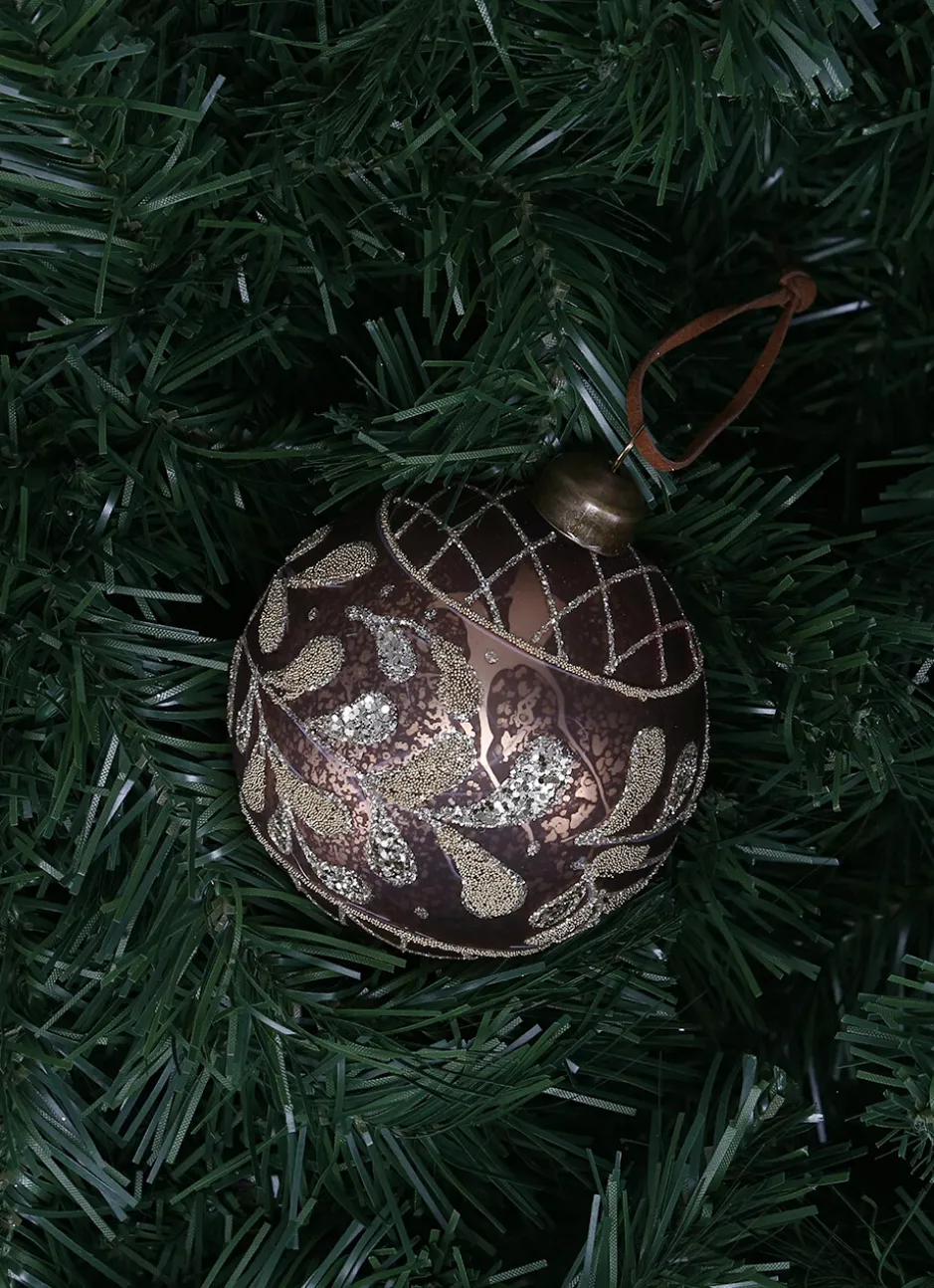 BOULE EN VERRE FEUILLES ET CARREAUX PÉCAN