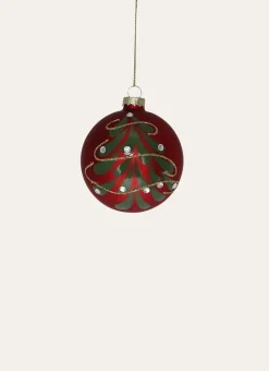 BOULE EN VERRE SAPIN ET GUIRLANDE AVEC STRASS RUBIS
