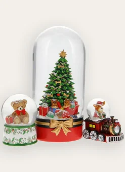 BOULE À NEIGE LUMINEUSE - SAPIN DÉCORÉ ET CHIENS ROUGE