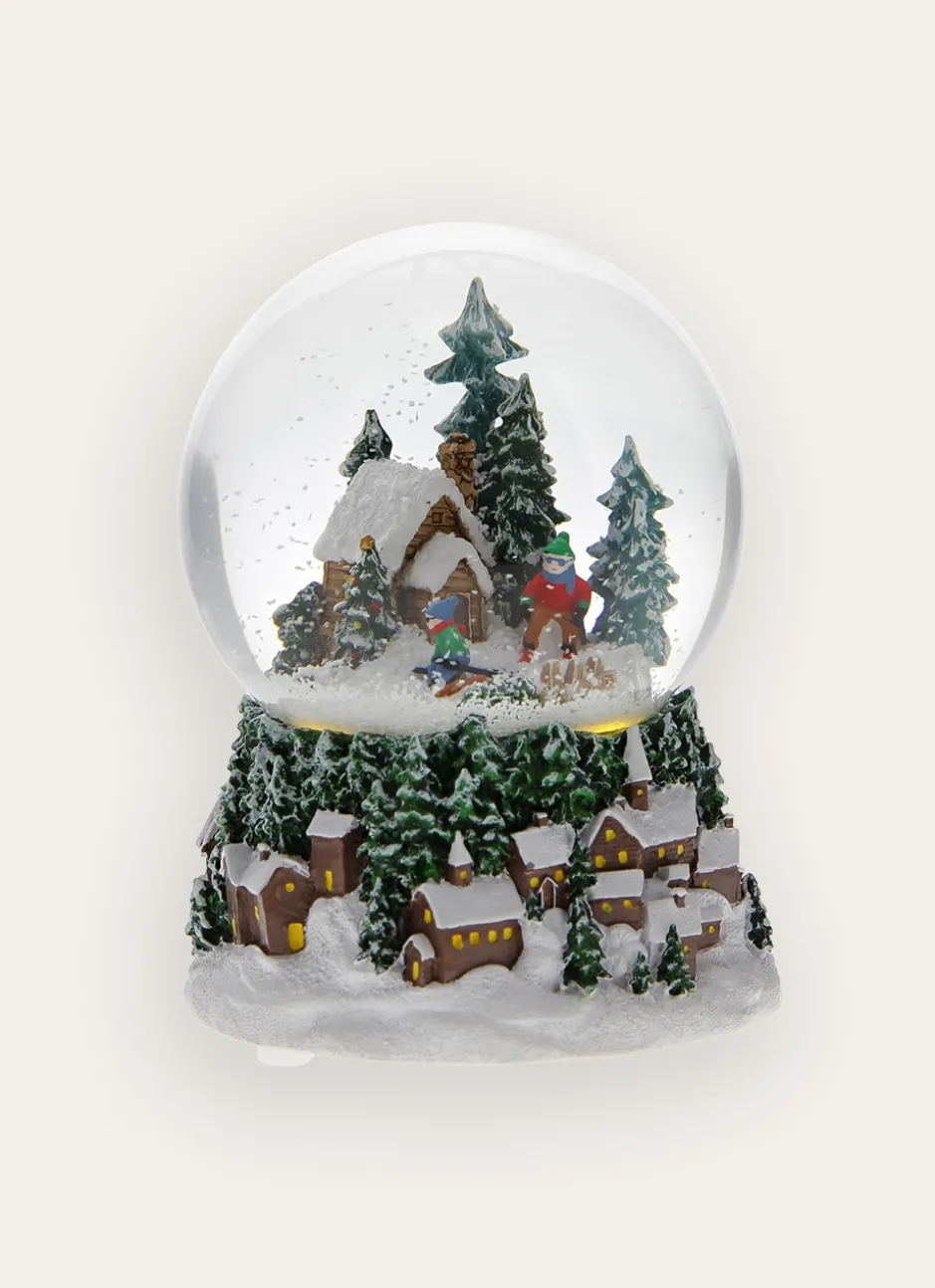 BOULE À NEIGE MUSICALE ET LUMINEUSE CHÂLET ENNEIGÉ VERT