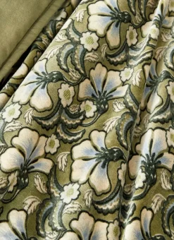 BOUT DE LIT EN VELOURS IMPRIMÉ FLORAL SOLENE VERT KAKI
