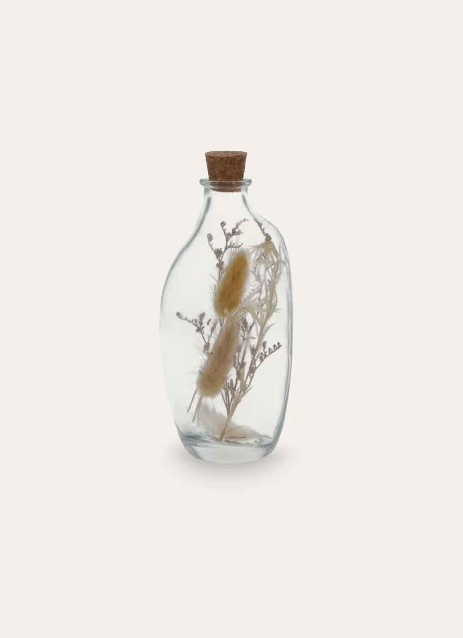 BOUTEILLE EN VERRE AVEC FLEURS SÉCHÉES TRANSPARENT