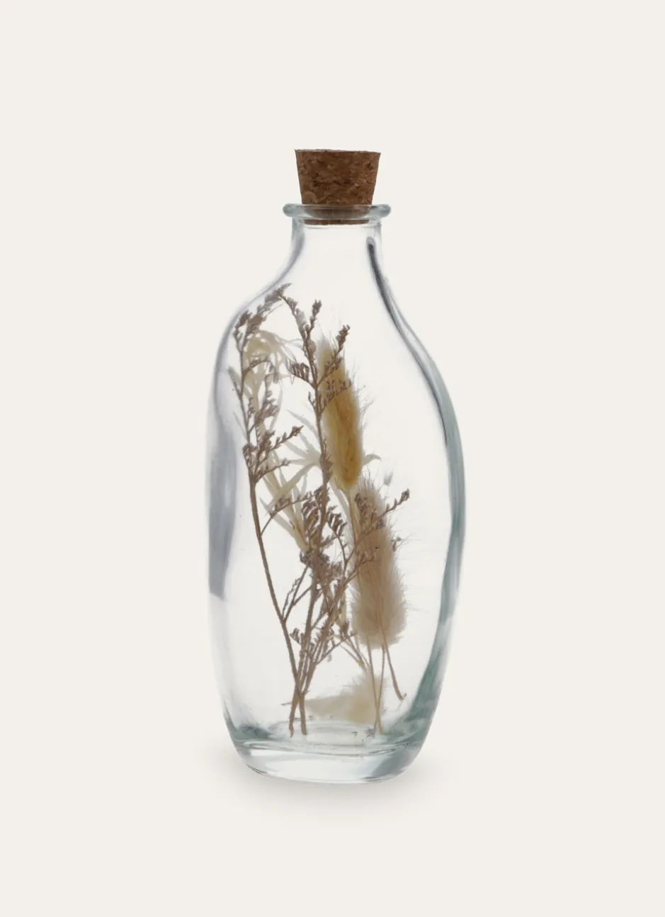 BOUTEILLE EN VERRE AVEC FLEURS SÉCHÉES TRANSPARENT
