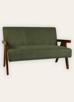 CANAPÉ EN VELOURS COTELÉ AVEC STRUCTURE EN BOIS vert