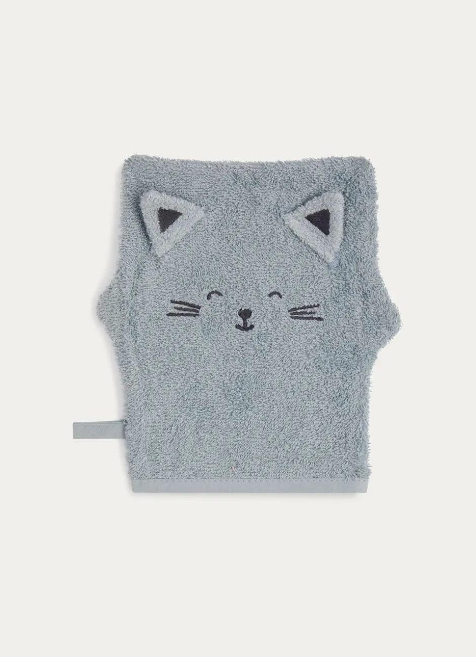 CAPE DE BAIN ET GANT DE TOILETTE EN ÉPONGE CHATON BLEU