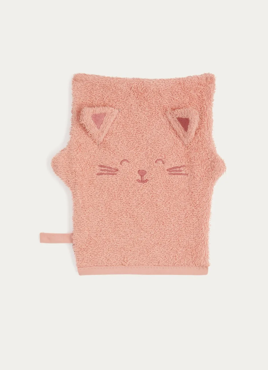 CAPE DE BAIN ET GANT DE TOILETTE EN ÉPONGE CHATON ROSE