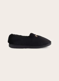 CHAUSSONS EN FAUSSE FOURRURE DÉTAIL BOUCLE Noir
