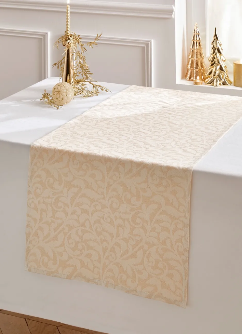 CHEMIN DE TABLE JACQUARD BRILLANT DORÉ ECRU