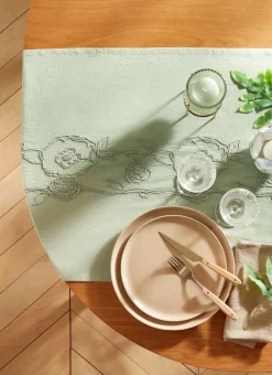 CHEMIN DE TABLE ROSA VERT D'EAU