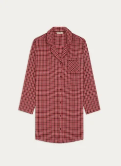 CHEMISE DE NUIT À CARREAUX MANCHES LONGUES ROSE FONCE