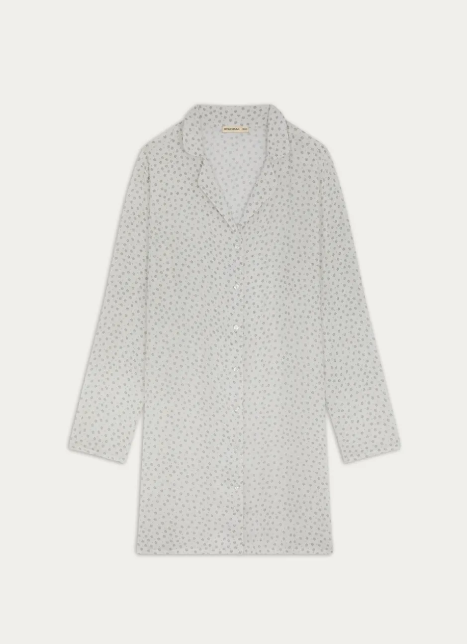 CHEMISE DE NUIT IMPRIMÉE EN GAZE DE COTON FLOCO BLANC