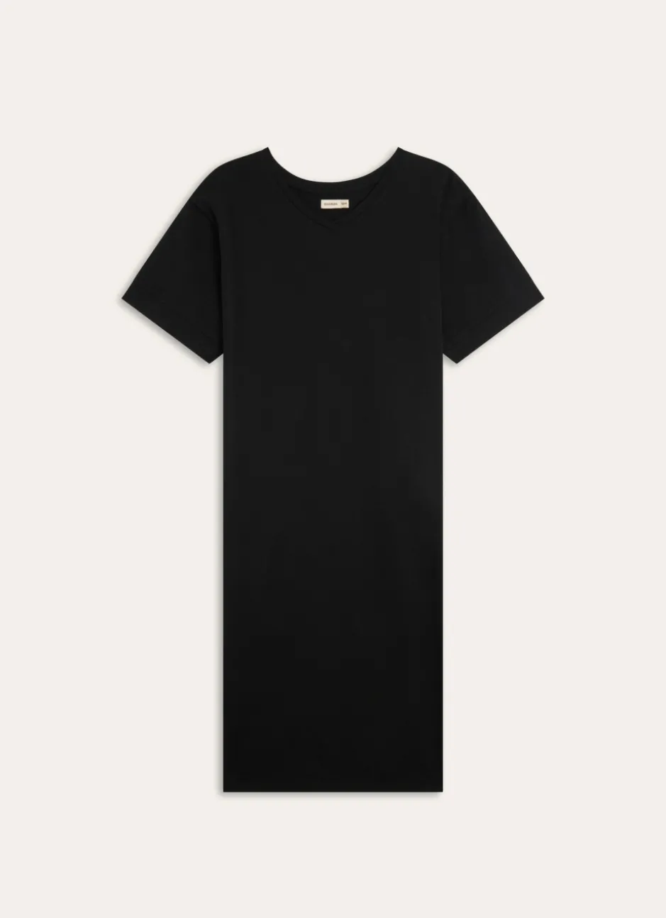 CHEMISE DE NUIT MANCHES COURTES UNI EN COTON Noir