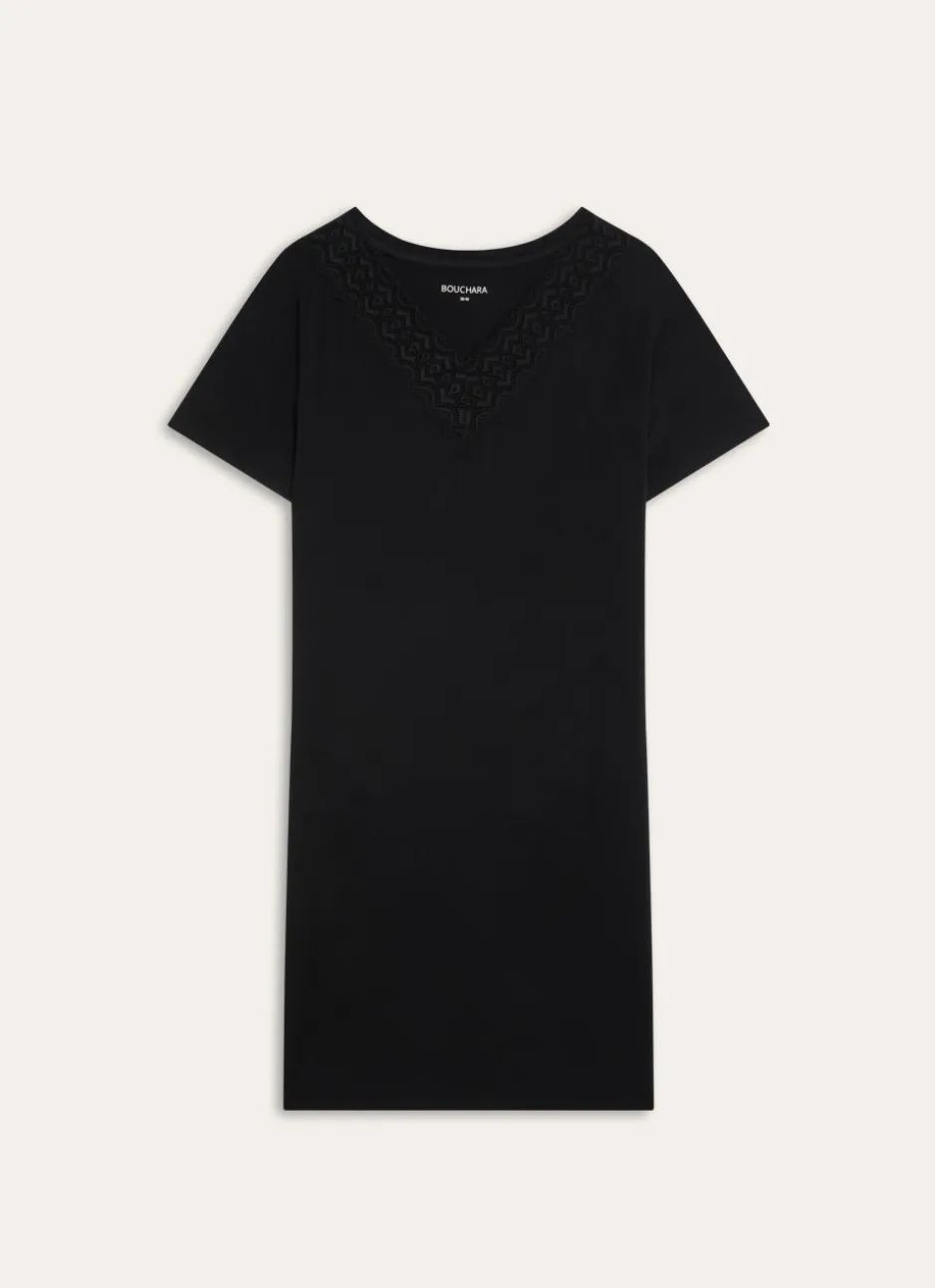 CHEMISE DE NUIT MANCHES COURTES DÉTAIL DENTELLE Noir