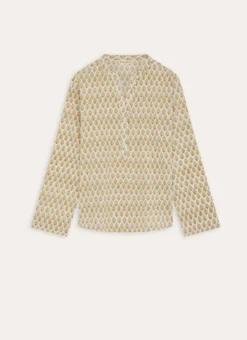 CHEMISE MANCHES LONGUES EN VOILE DE COTON IMPRIMÉ ECRU