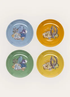 COFFRET DE 4 ASSIETTES DESSERT EN PORCELAINE-GOAP MULTICOLORE