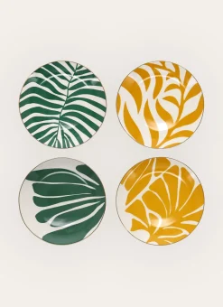 COFFRET DE 4 ASSIETTES À DESSERT AVEC FILET OR VERT / JAUNE