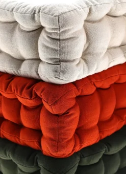 COUSSIN DE SOL EN COTON UNI AVEC POIGNÉE KAKI