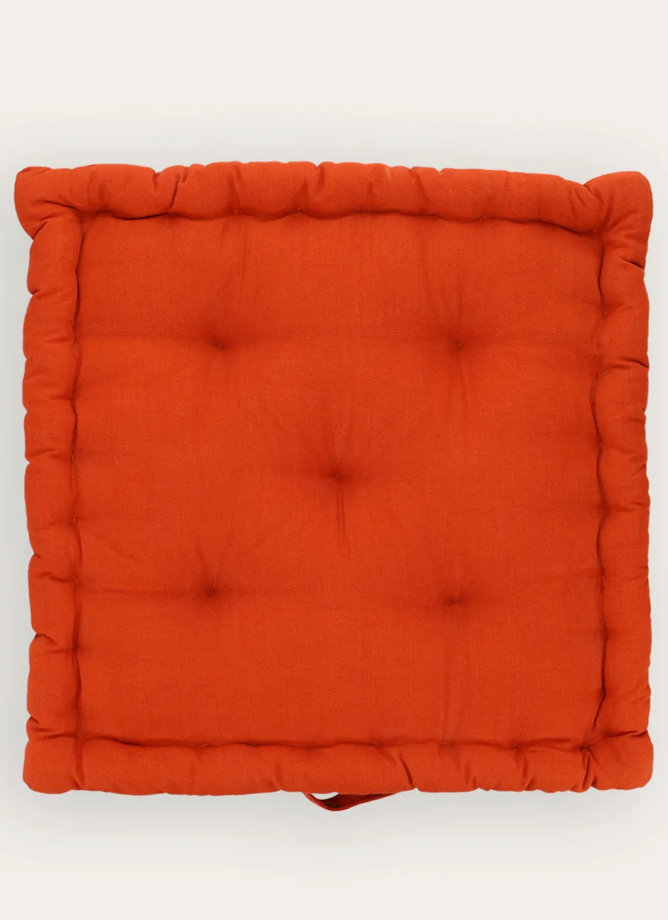 COUSSIN DE SOL EN COTON UNI AVEC POIGNÉE TERRACOTTA