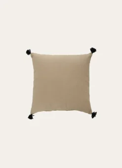 COUSSIN EN COTON UNI AVEC PETITS POMPONS SABLE
