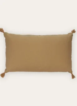 COUSSIN EN COTON UNI AVEC POMPONS EN JUTE SABLE