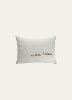 COUSSIN EN GAZE DE COTON BRODERIE FIL DORÉ BLANC
