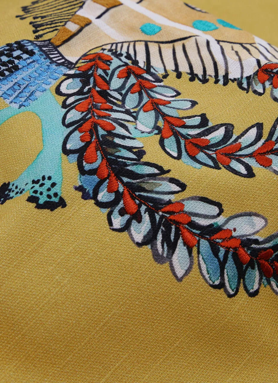 COUSSIN IMPRIMÉ ET BRODÉ MOTIF POISSON MULTICOLORE