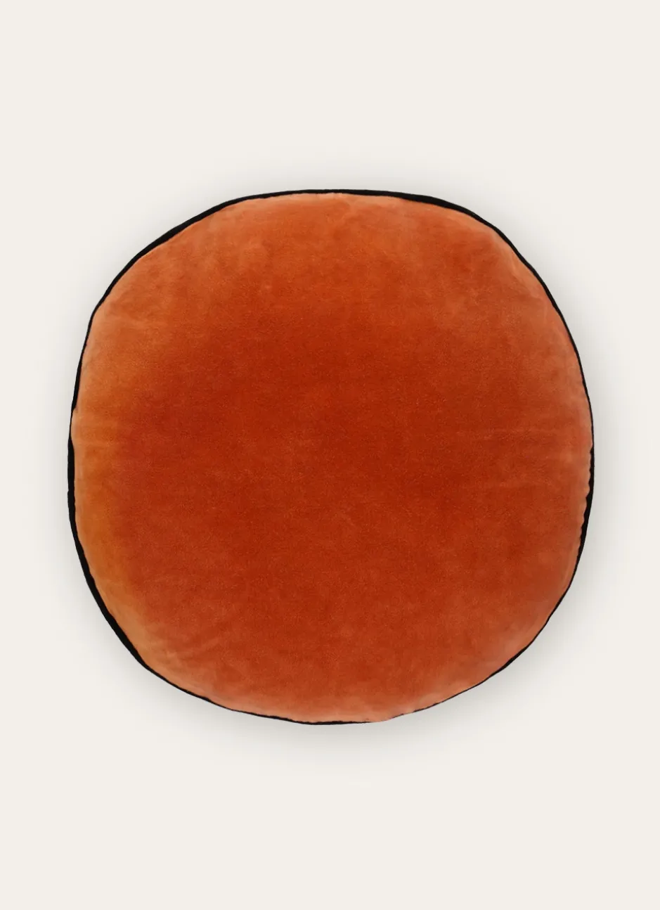 COUSSIN ROND EN VELOURS ROUGE SABLE