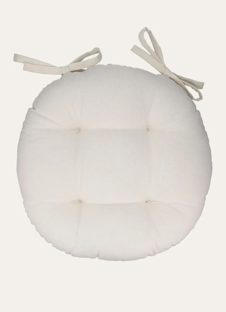 DESSUS DE CHAISE ROND EN COTON AVEC LIENS À NOUER ÉCRU