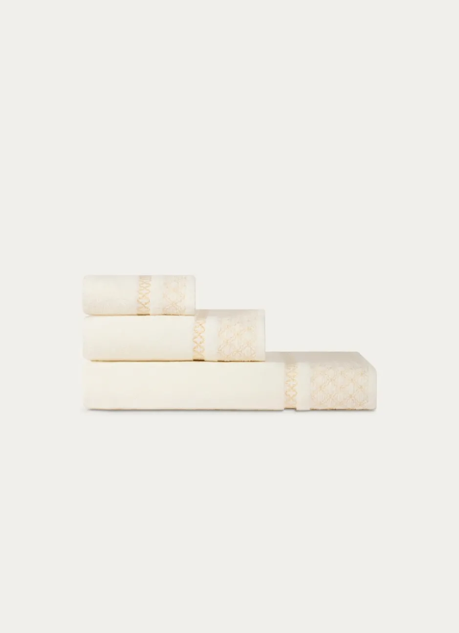 DRAP DE BAIN BORDURE JACQUARD SHEHERAZADE BLANC CASSÉ