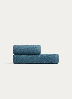 DRAP DE BAIN EN VELOURS JULIAN MOTIF GÉOMÉTRIQUE BLEU